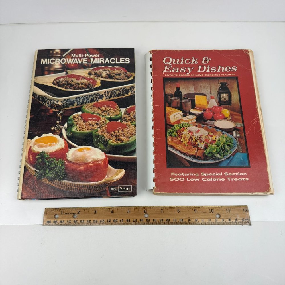 Vtg‎ 70s Cookbooks Hardcover Microwave Miracles Paperback Quick Dishes Eco Teach